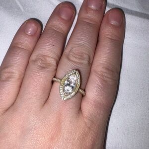 Art Deco 20’s style Elegant Gold Plated and Simulated Diamond Marquise Ring